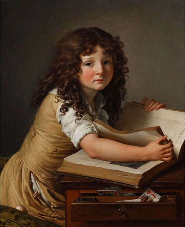 Benoît Agnès Trioson guarda le figure di un libro - Musee Girodet